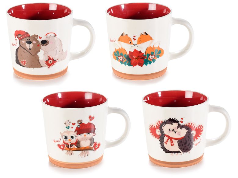Tazza Natalizia In Porcellana "Winter Love" Con Interno Rosso