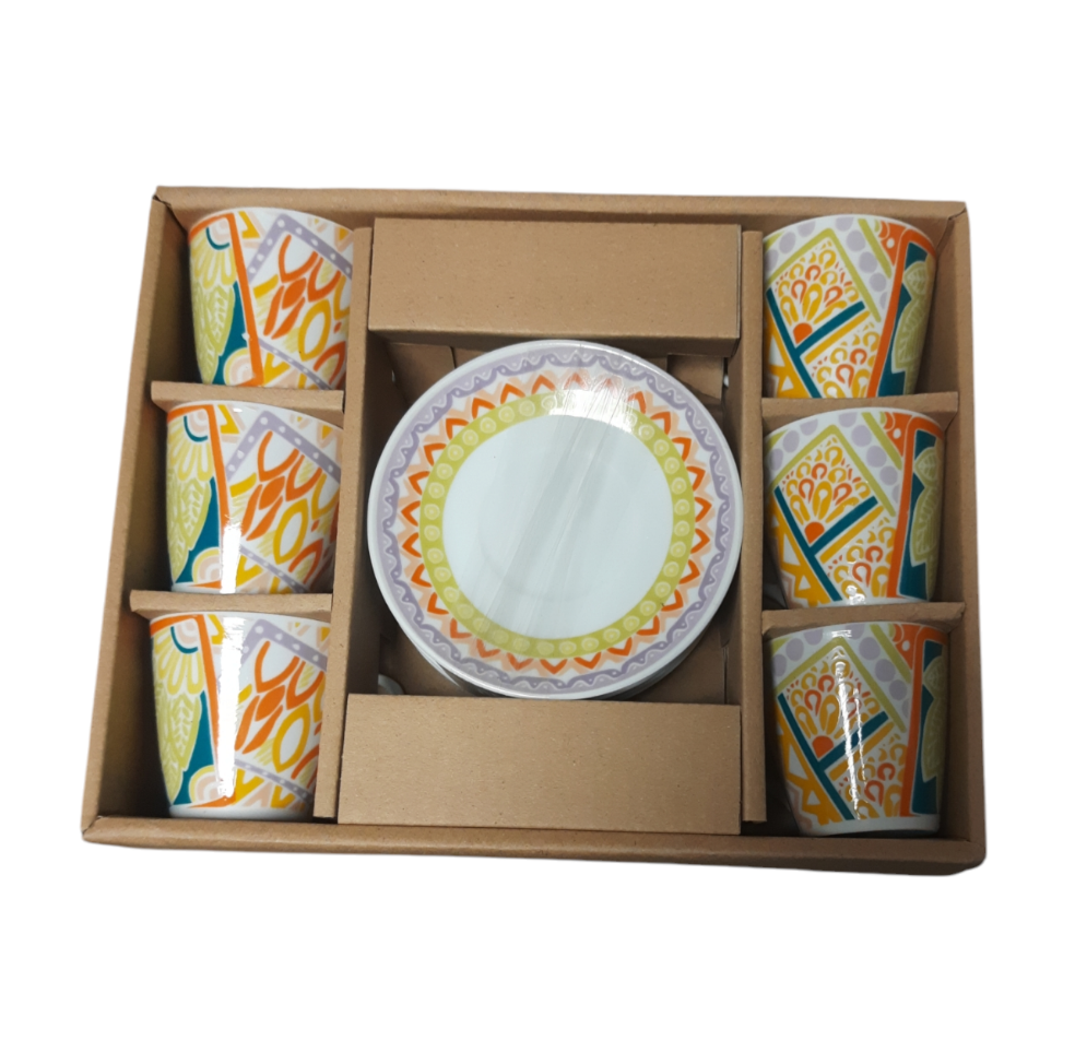 Servizio 6 tazzine con piattino in ceramica