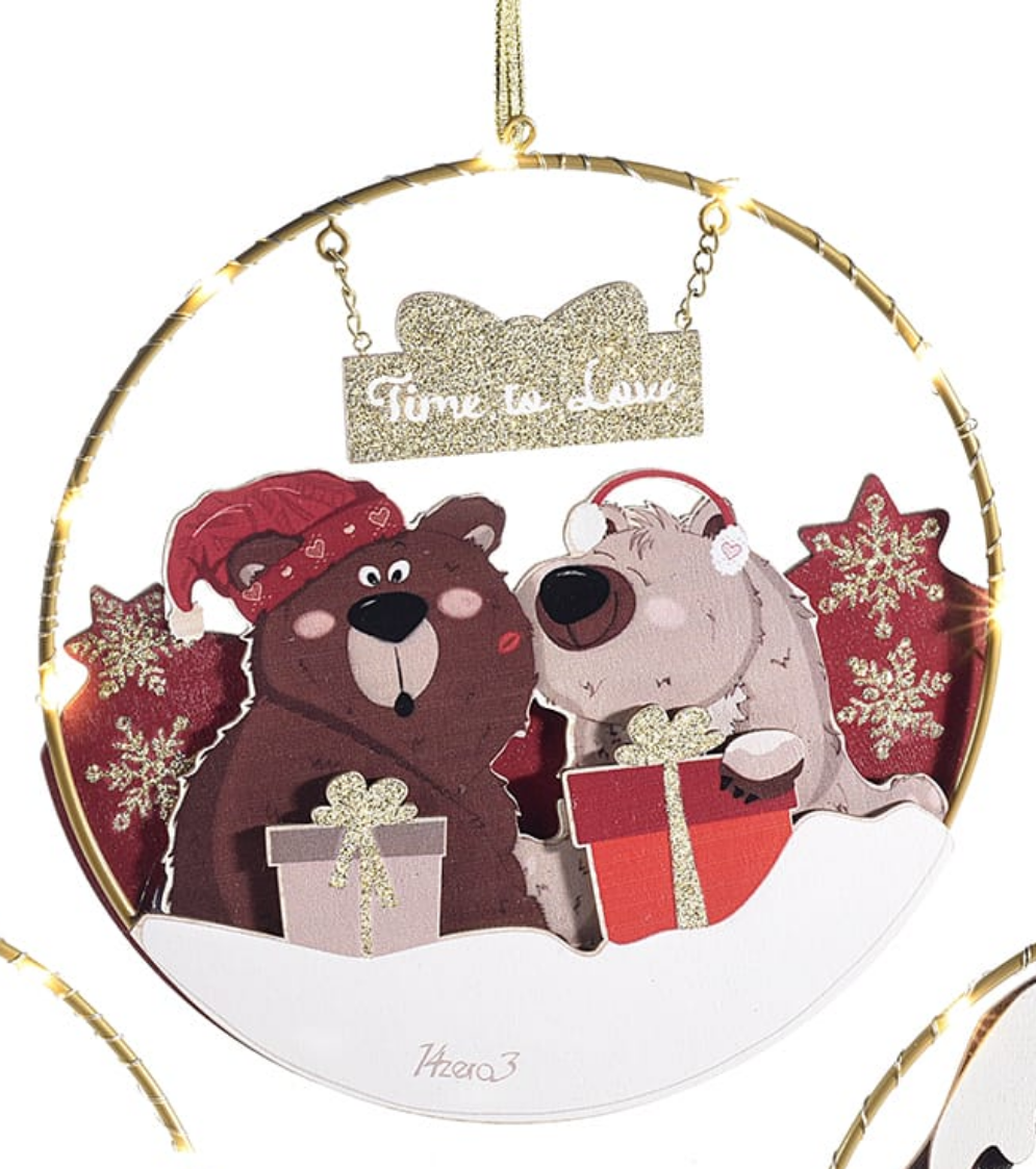 Decoro in metallo e legno da appendere con luci