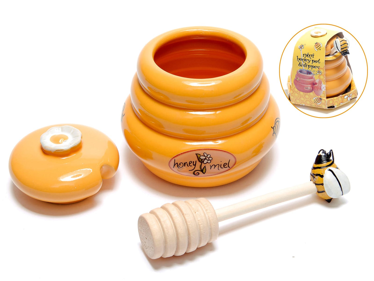 Barattolo portamiele in ceramica con coglimiele in legno