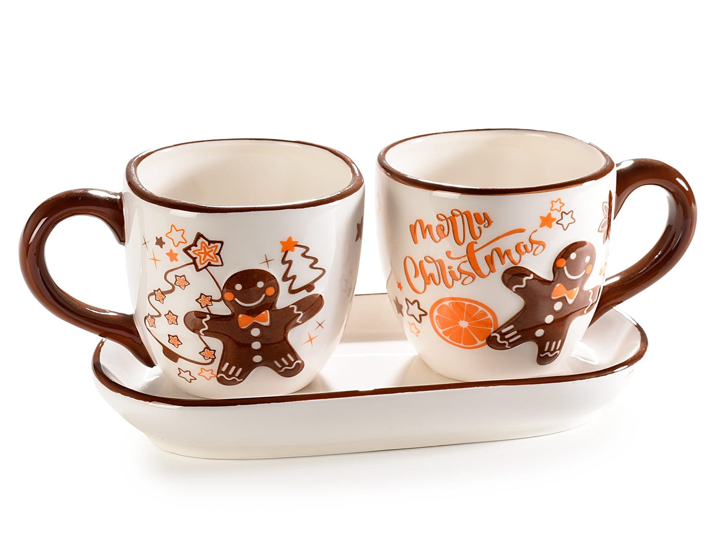 Set 2 tazzine natalizie con piattino in ceramica