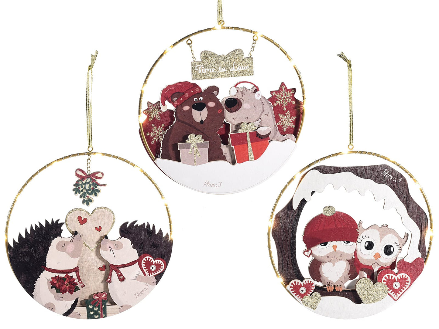 Decoro in metallo e legno da appendere con luci