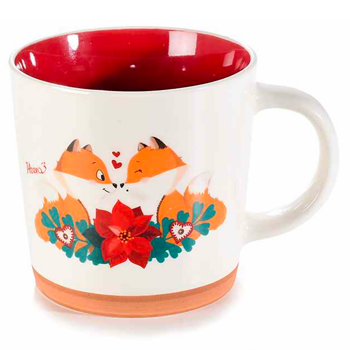 Tazza Natalizia In Porcellana "Winter Love" Con Interno Rosso