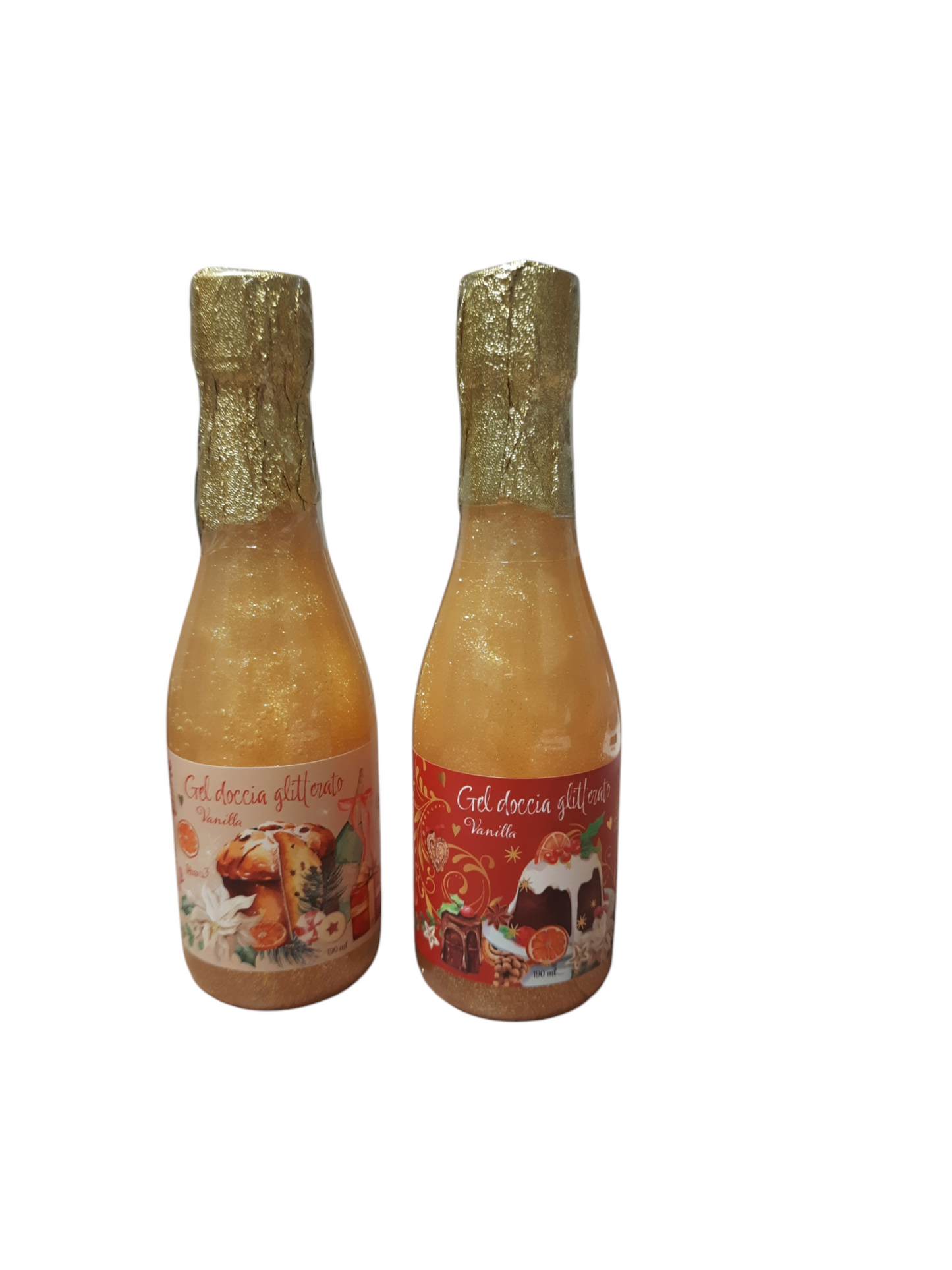 Gel doccia glitterato profumato in bottiglia tipo champagne