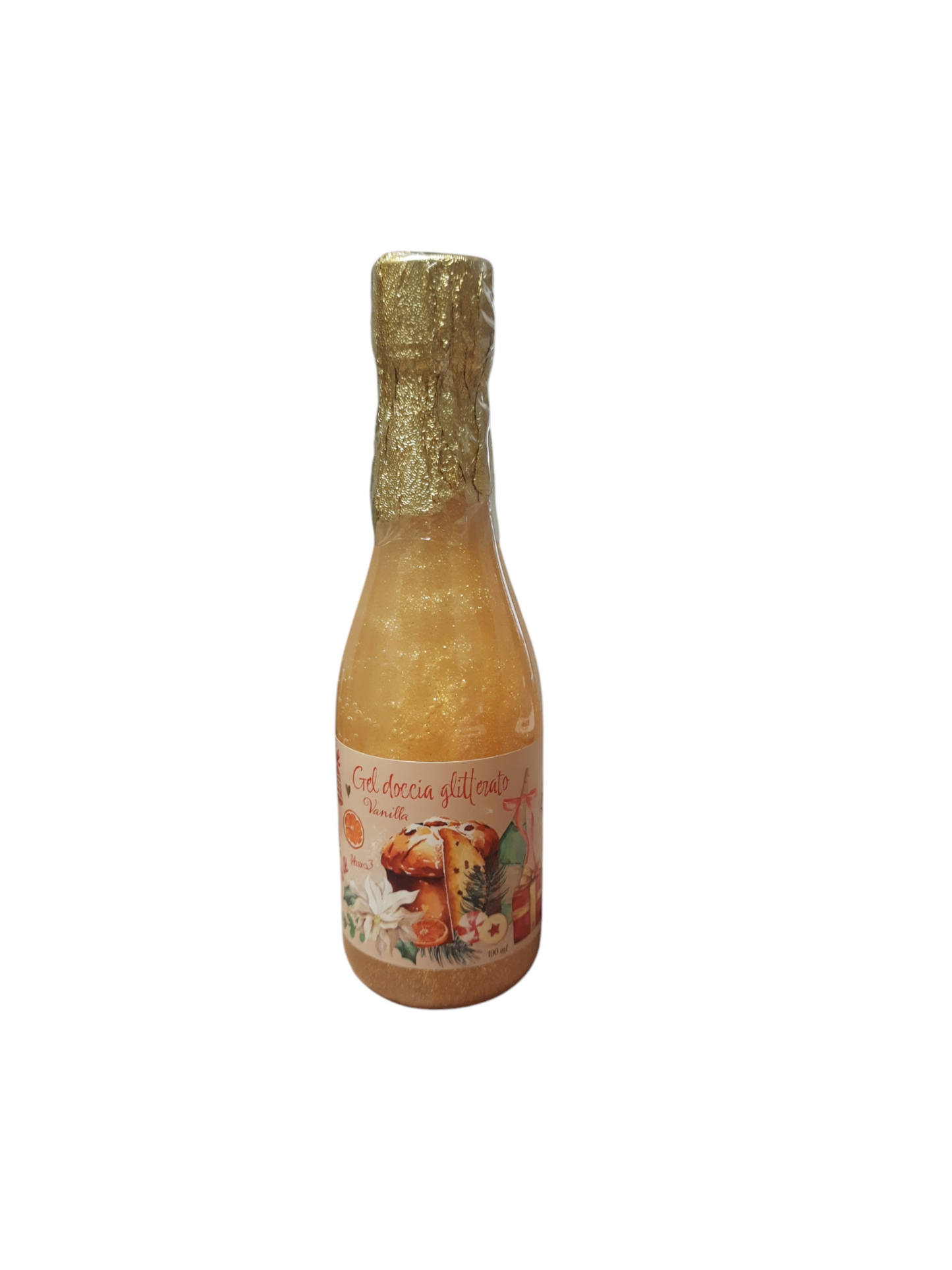 Gel doccia glitterato profumato in bottiglia tipo champagne