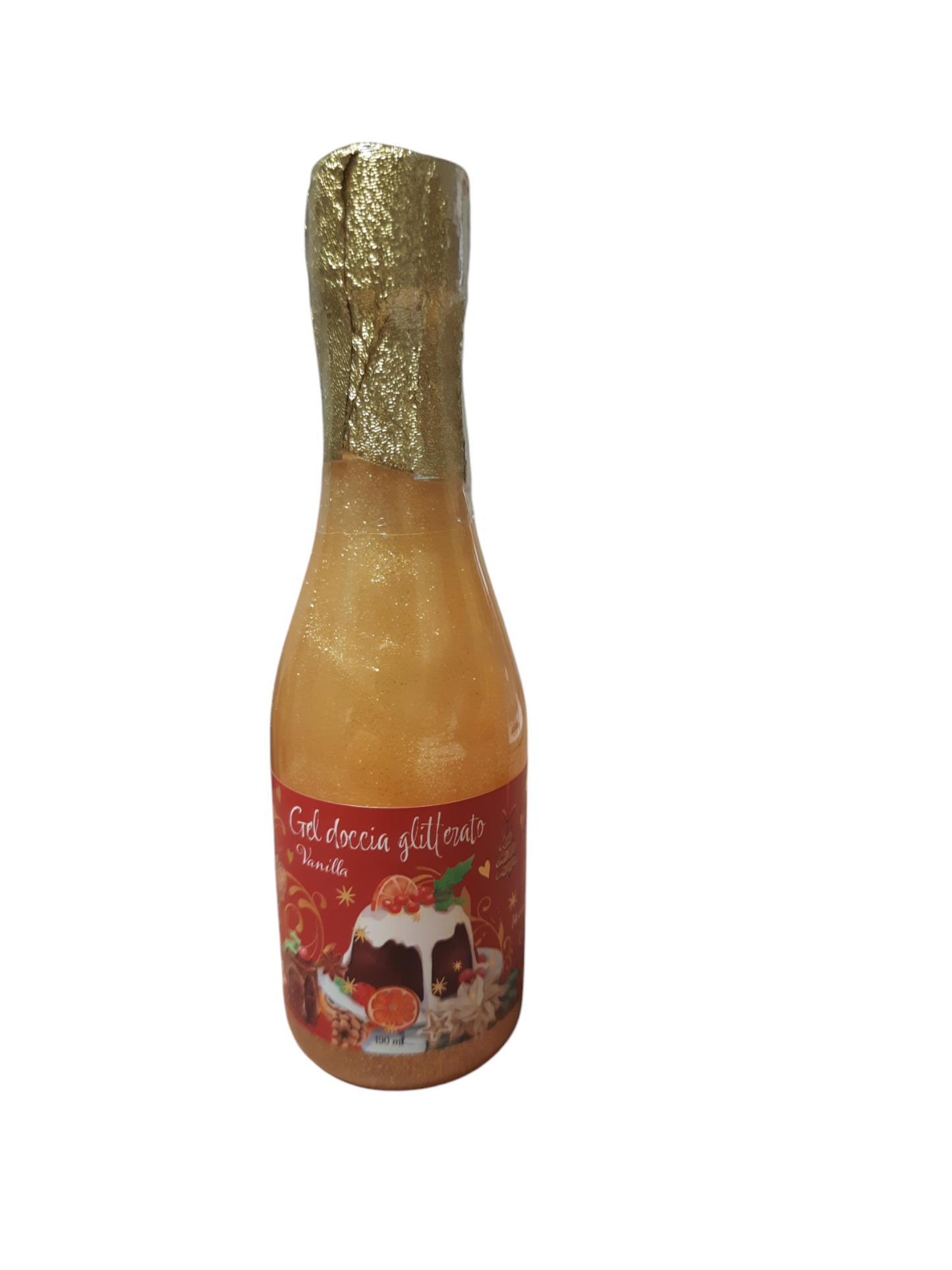 Gel doccia glitterato profumato in bottiglia tipo champagne