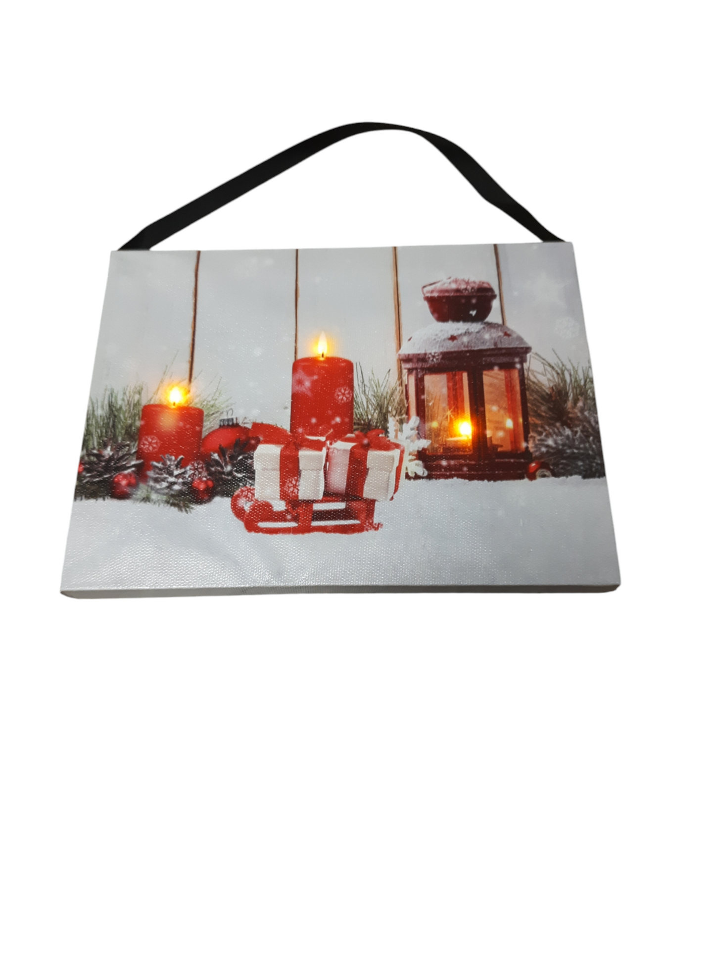 Quadretto natalizio in tela con luci LED effetto fiamma