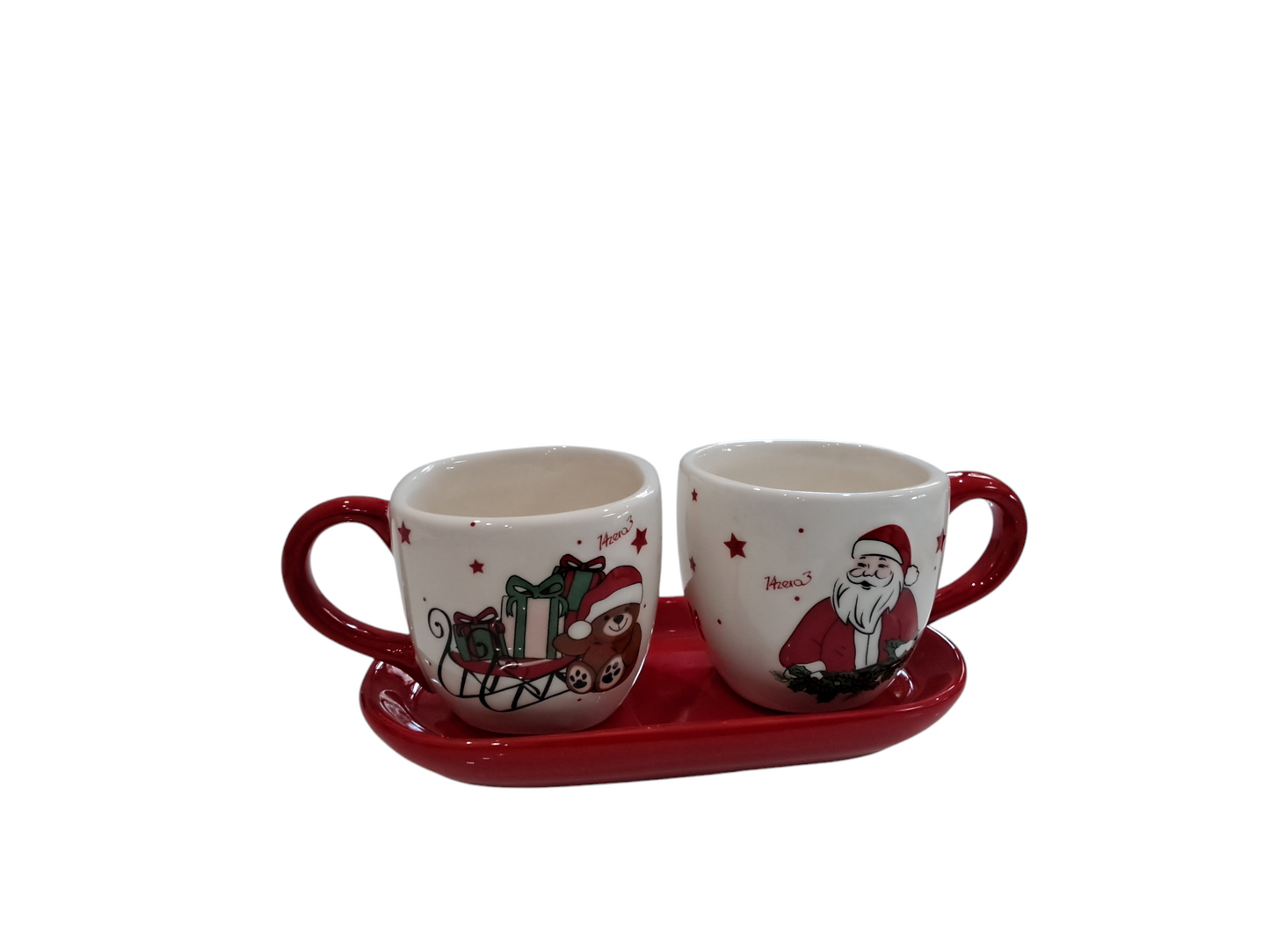 Set 2 tazzine da caffè in ceramica con piattino unico