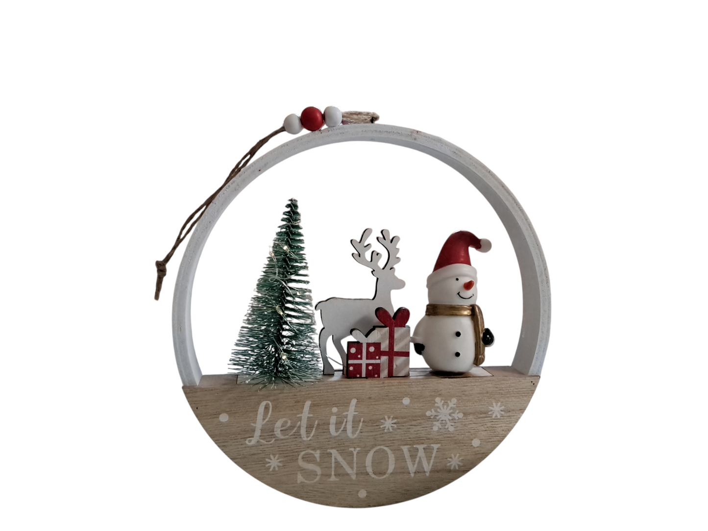 Decorazione in legno natalizia con luci led da appendere