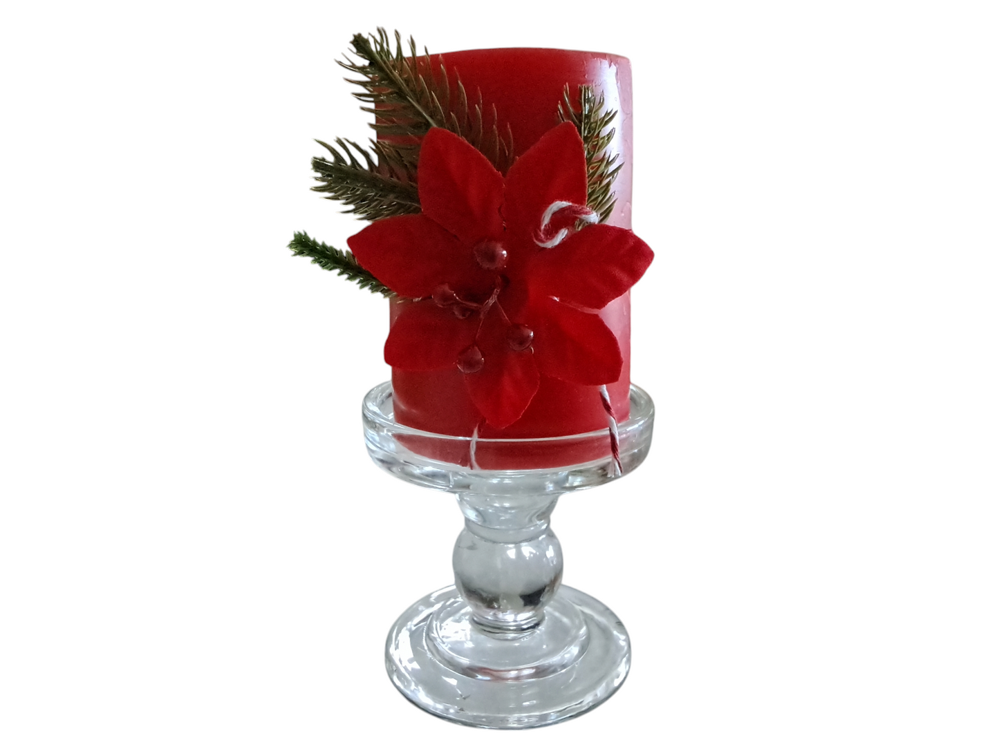 Candela rossa con portacandela in vetro