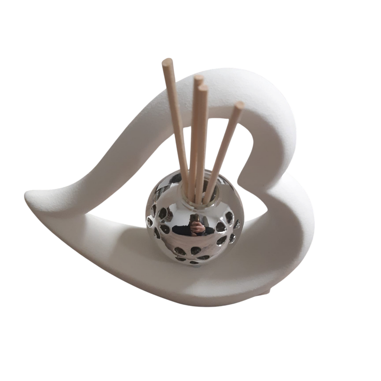 Cuore in porcellana bianco o beige con luce led e profumatore