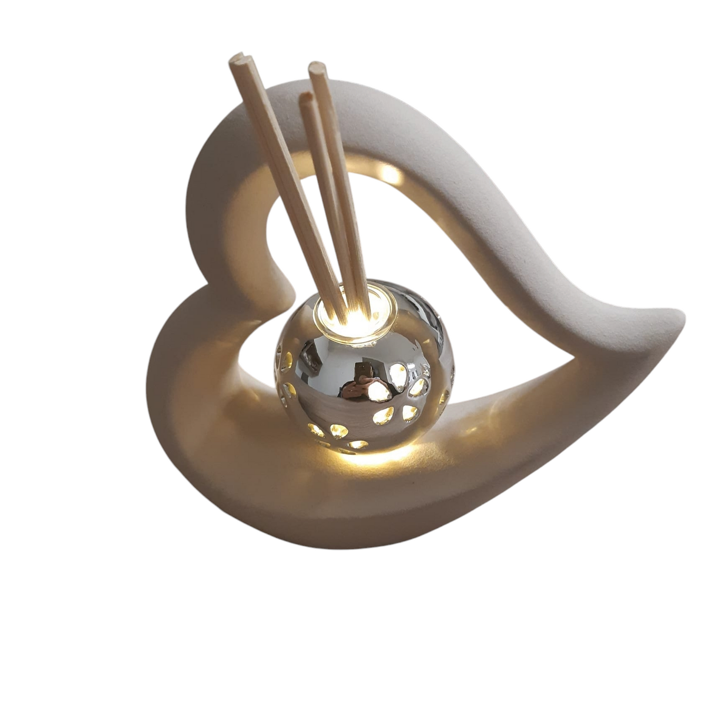 Cuore in porcellana bianco o beige con luce led e profumatore