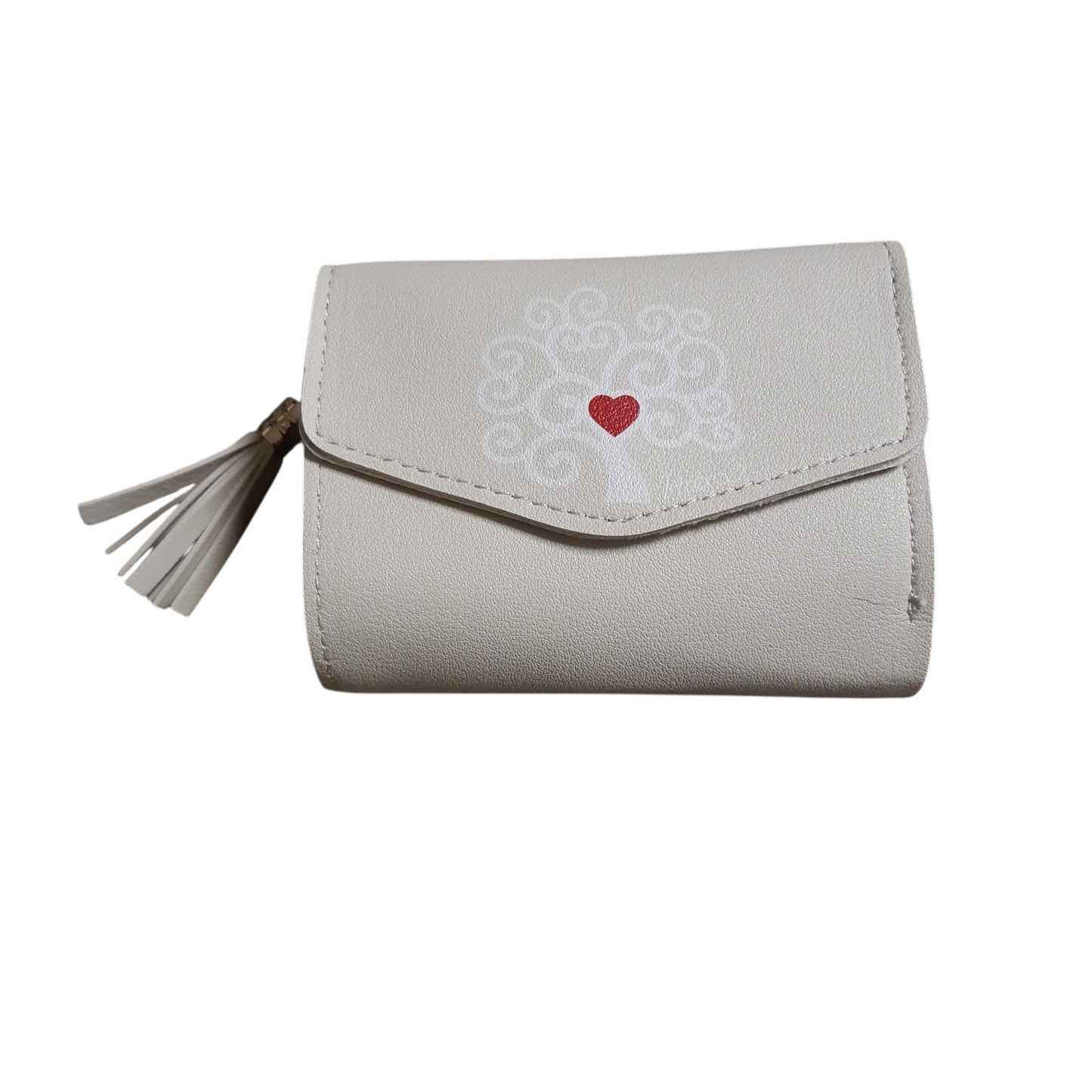 Portafoglio donna bianco o beige con cuori rossi