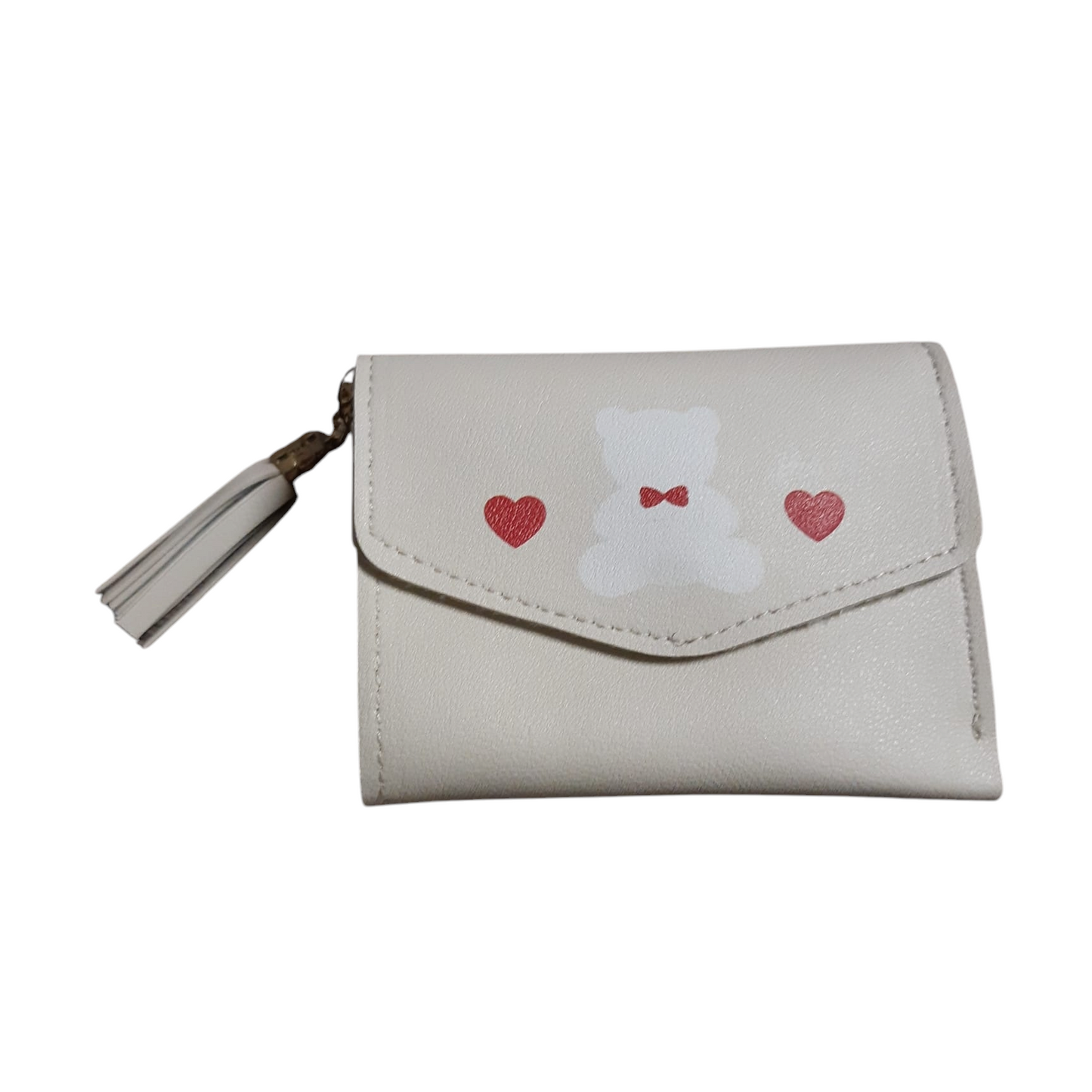 Portafoglio donna bianco o beige con cuori rossi