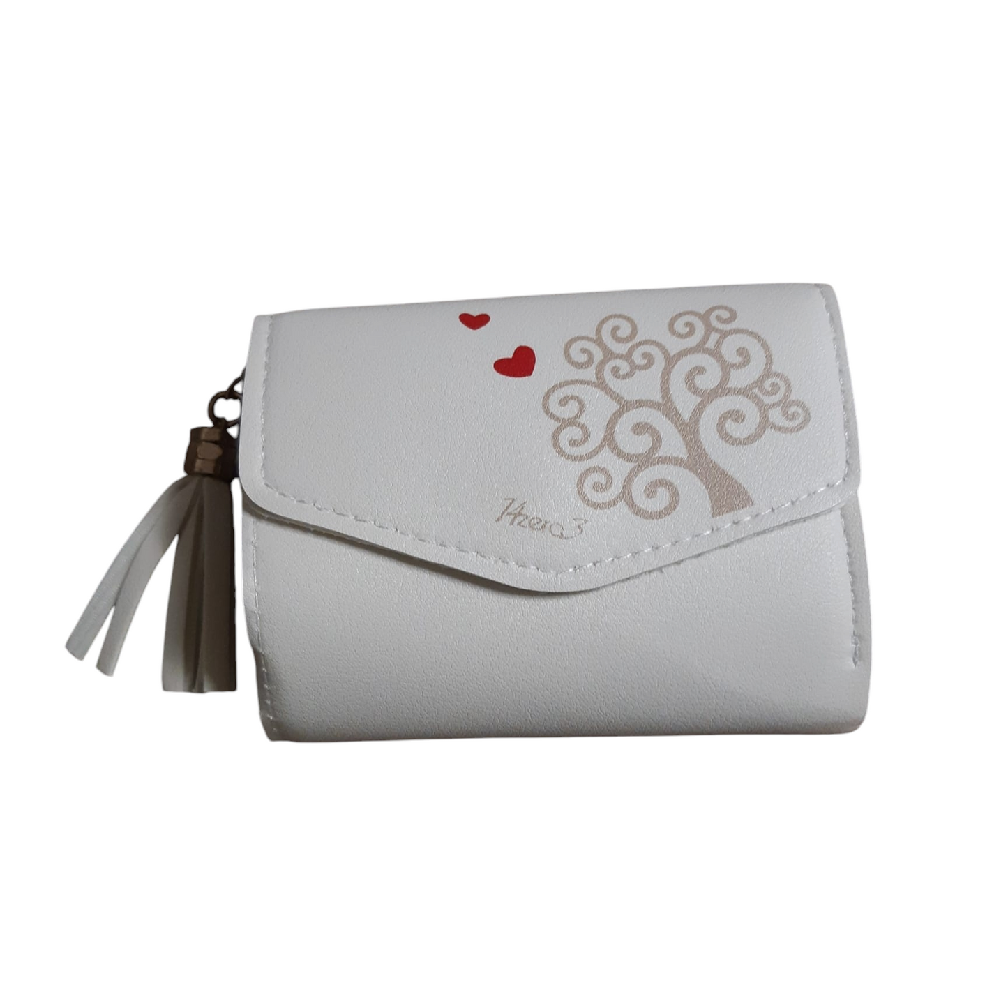 Portafoglio donna bianco o beige con cuori rossi