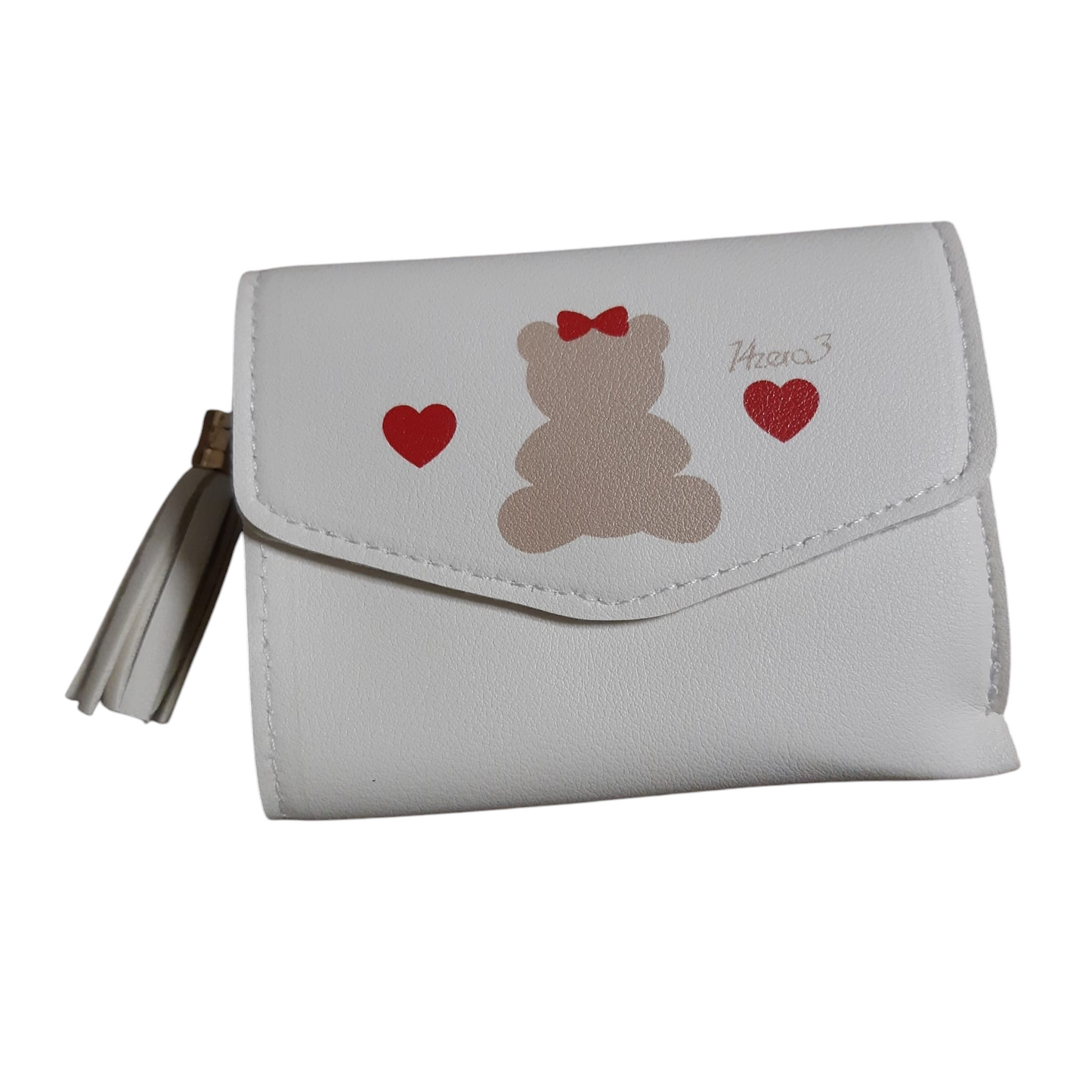 Portafoglio donna bianco o beige con cuori rossi