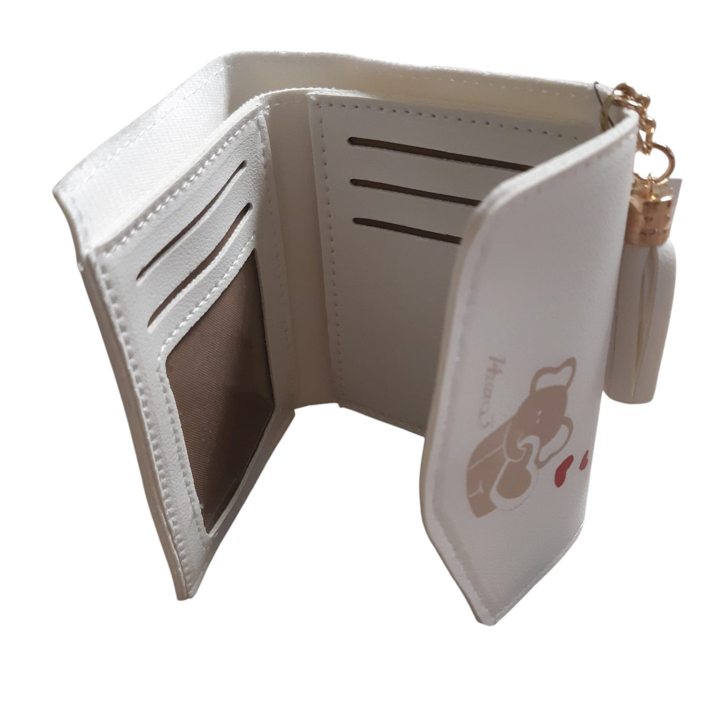 Portafoglio donna bianco o beige con cuori rossi