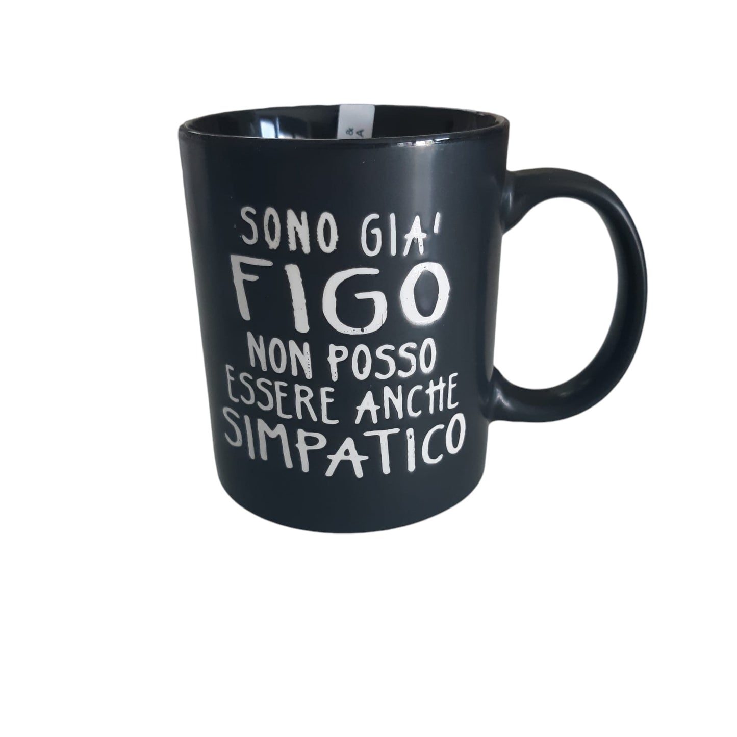 Tazza Mug nera con scritta bianca simpatica "Sono già Figo..."