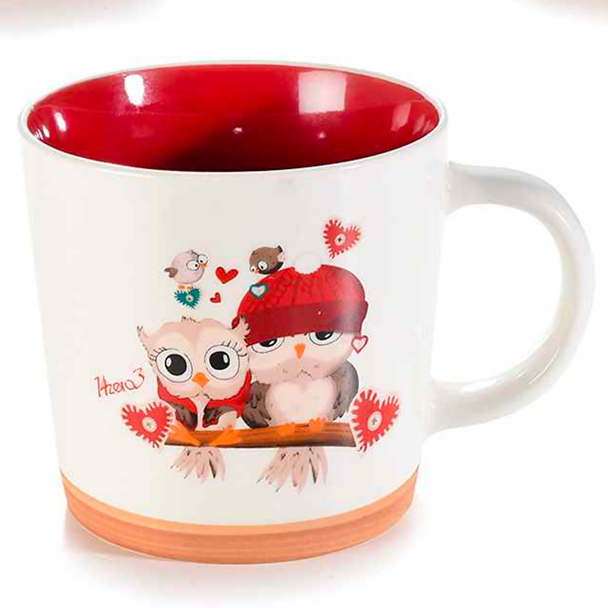 Tazza Natalizia In Porcellana "Winter Love" Con Interno Rosso