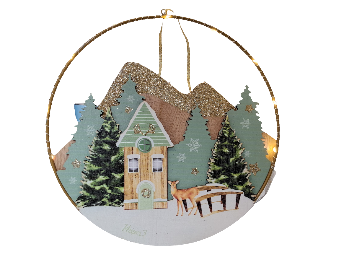 Decorazione in legno da appendere con luci led