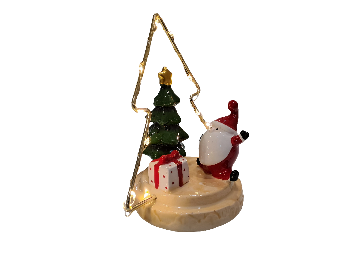 Decorazione natalizia in ceramica con luci led su albero in metallo
