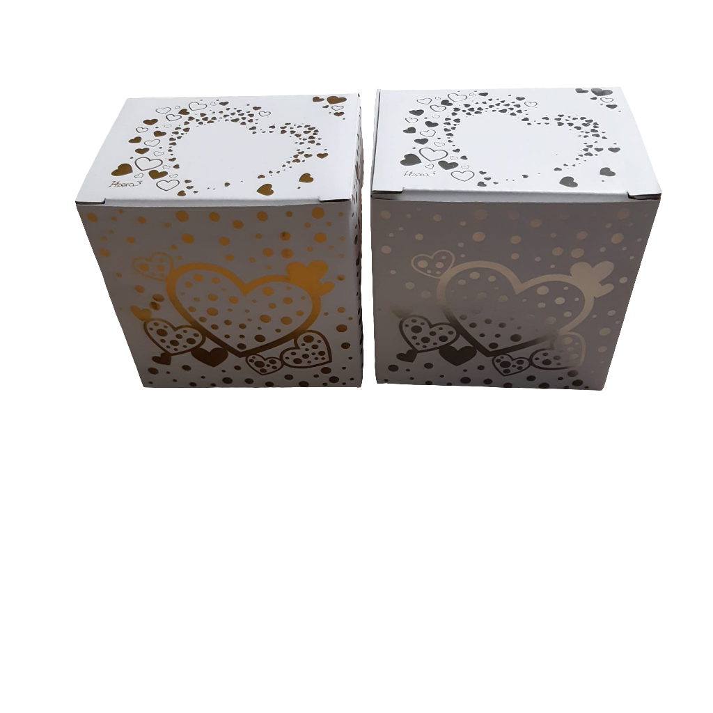 Tazza mug in porcellana con cuori oro/argento in scatola regalo