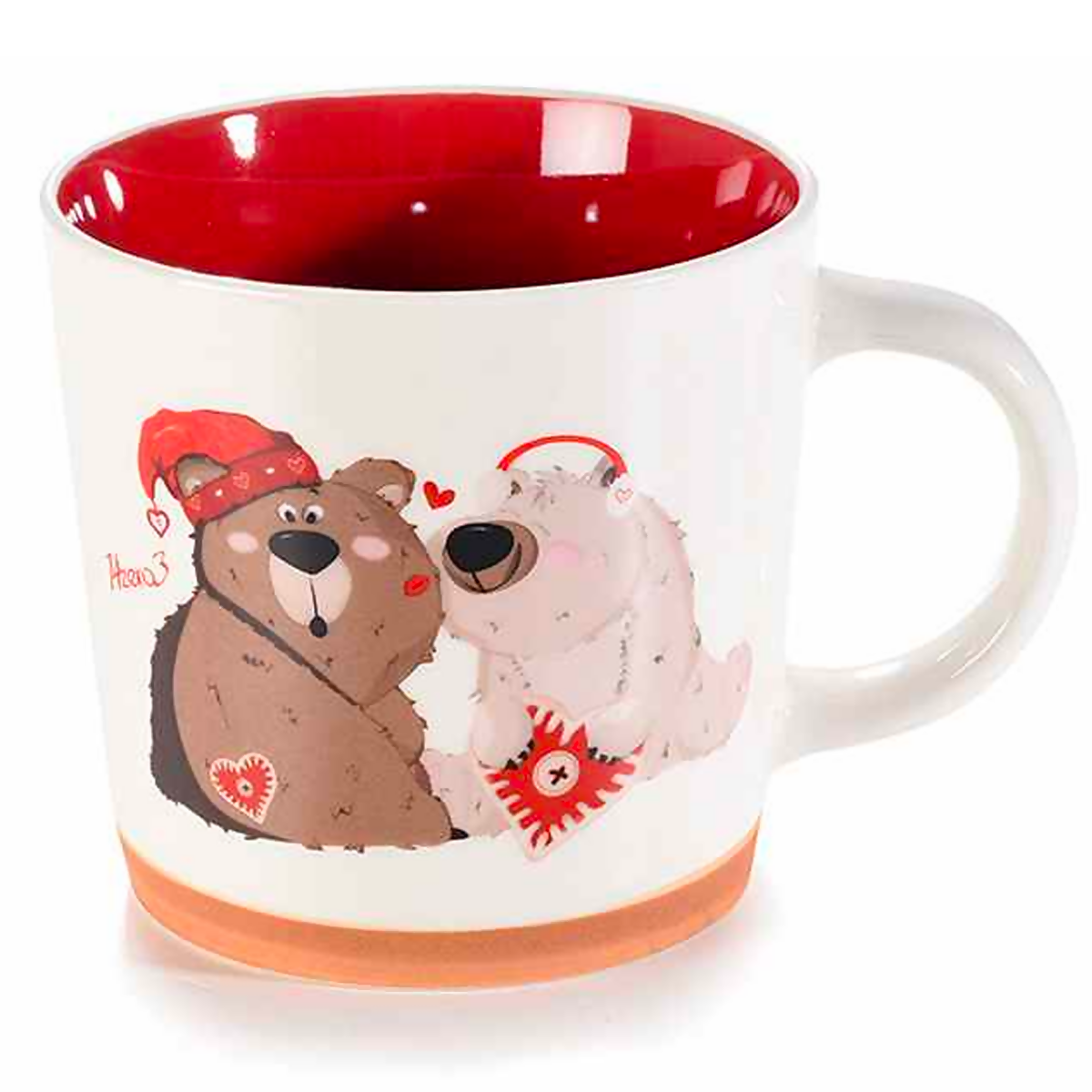 Tazza Natalizia In Porcellana "Winter Love" Con Interno Rosso