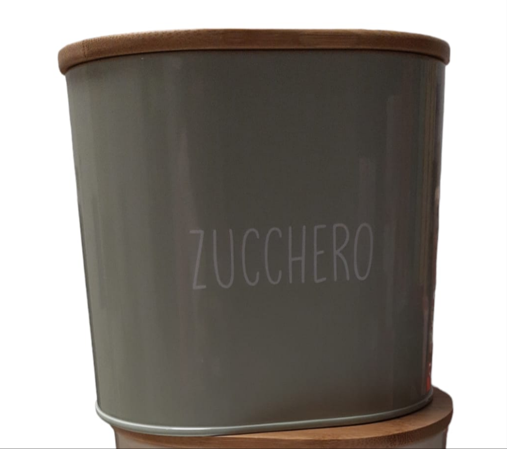 Barattolo in latta con tappo ermetico in bamboo per uso alimentare